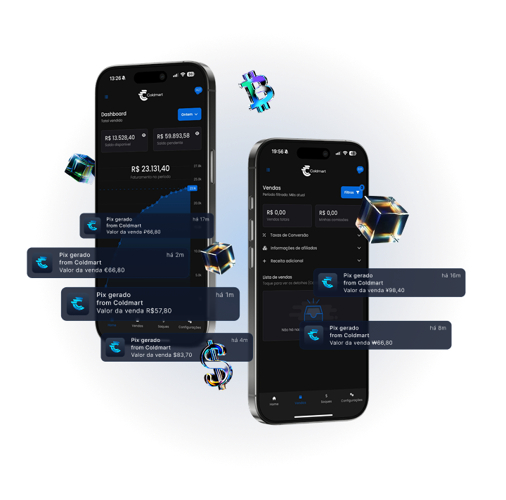 Celular com notificações de vendas e gelos flutuantes